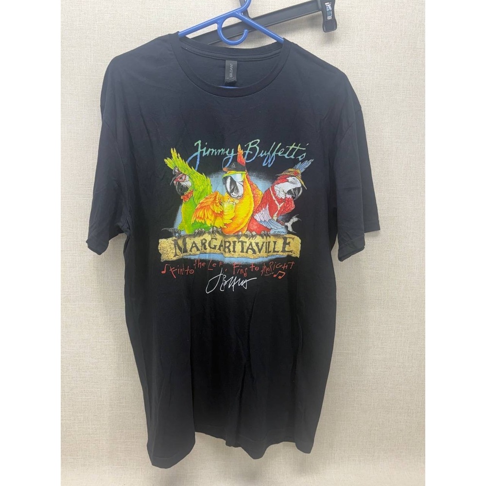 Jimmy Buffett Margaritaville Parrot T-Shirt Mens Large‎ Black Fins Graphic Tee